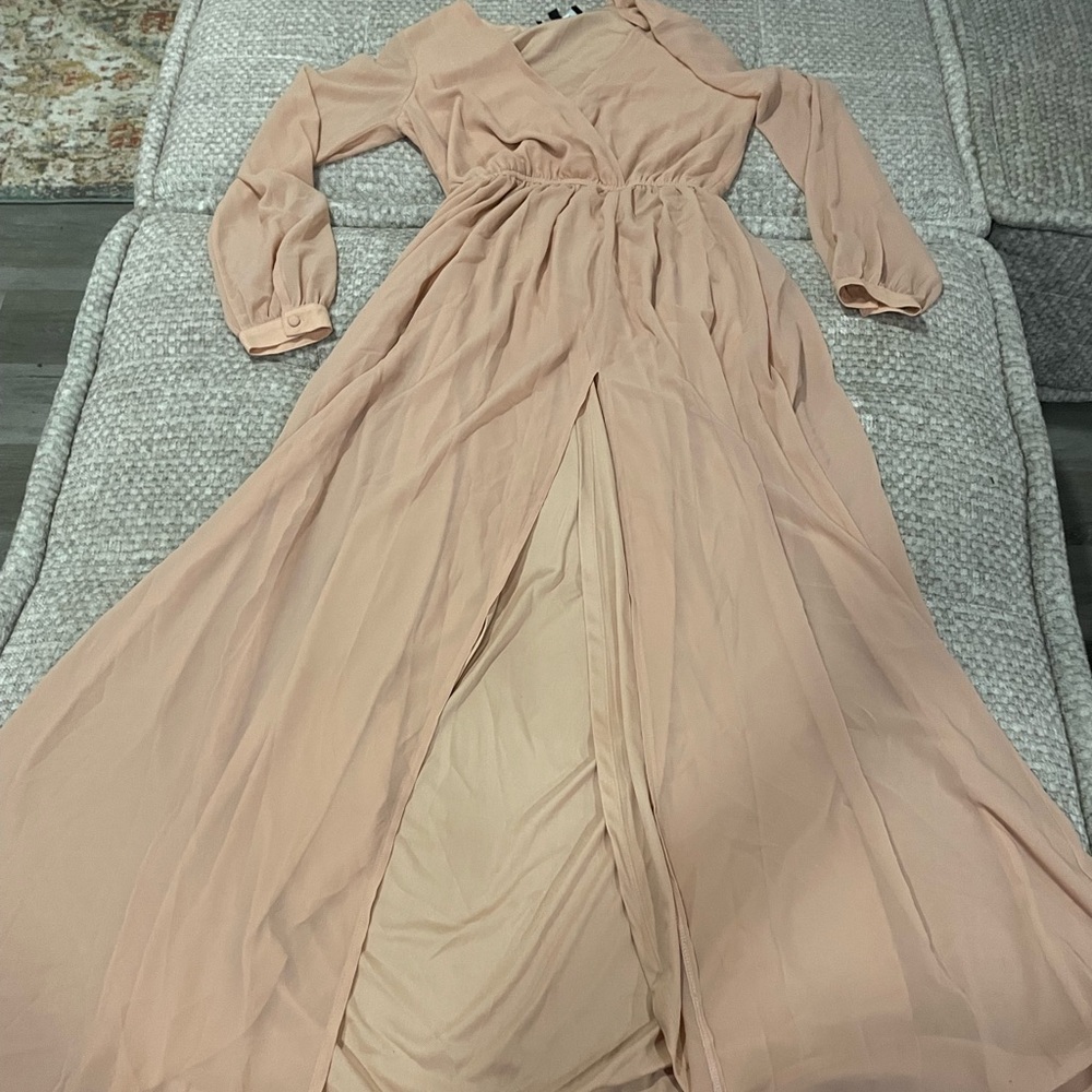 V-Neck High Slit Peach colored dress (see photos for imperfections)